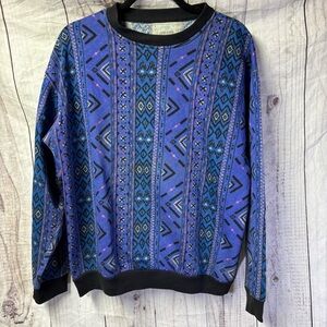 Vintage Geometric Patterned Blue Sweater Medium